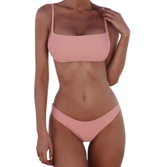 Women Sexy Push Up Bra Low Waist Thongs Solid Color Bikini Set for Triangle Swim