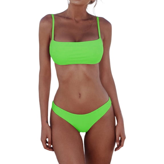 Women Sexy Push Up Bra Low Waist Thongs Solid Color Bikini Set for Triangle Swim