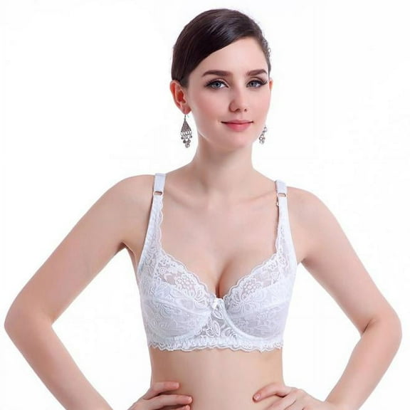 BLTIBY Seamless Everyday Bras for Women Solid Color Lace Wireless Full Coverage Bra Comfortable No Underwire Bralettes White 34B
