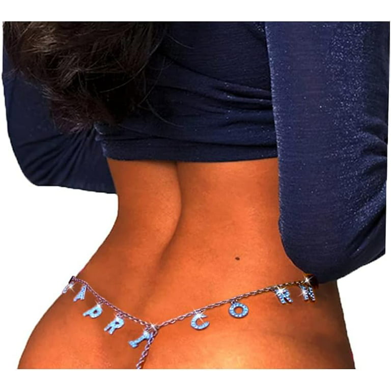 Women Sexy Rhinestone Capricorn Constellations Waist Body Chain Crytal 12  Constellations Letter Pendant Belly Waist Chain T-string Thong Body Jewelry  