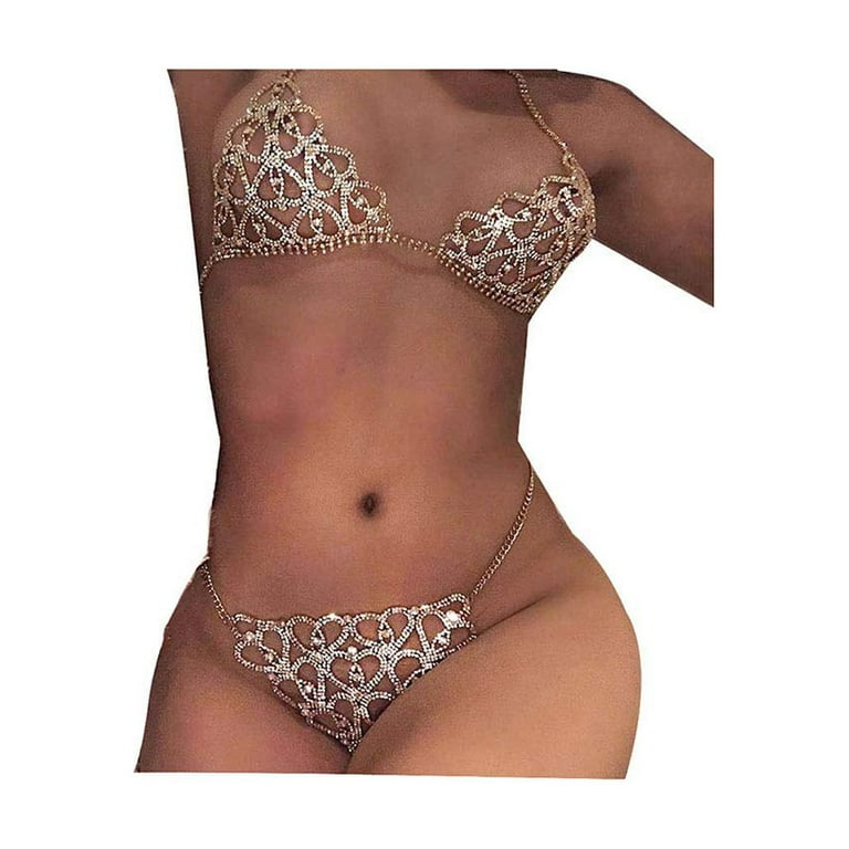 Women Sexy Rhinstone Underwear Body Chain Crystal G String Belly