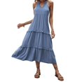 thumbnail image 1 of Women Sexy Ruffle Halter V-Neck Sleeveless A-Line Flared Maxi Long Flowy Dress, 1 of 11