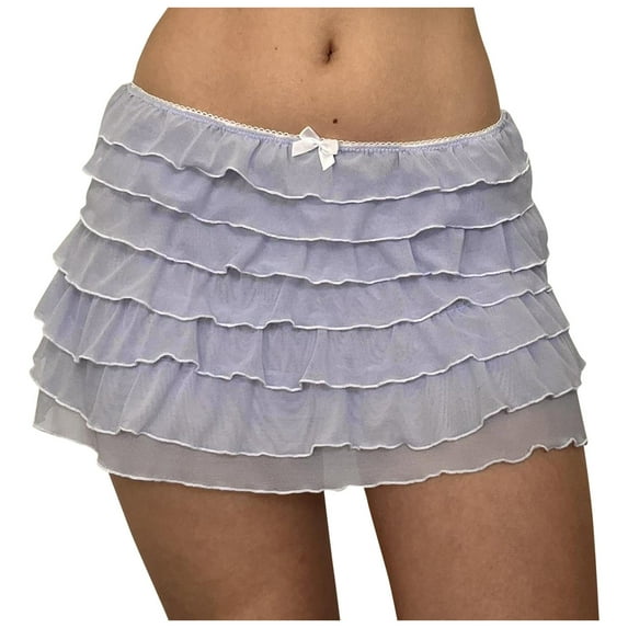 Women Sexy Ruffle Short Skirt With Bowknot Solid Color Party Mini Shorts Short Skirt Low Waist Layered Skirt