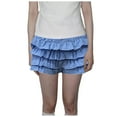 thumbnail image 1 of Women Sexy Ruffle Shorts With Bow Plaid Print Party Mini Shorts Short Skirt Low Waist Layered Shorts, 1 of 4