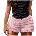 thumbnail image 1 of Women Sexy Ruffle Shorts With Bow Soild Color Party Shorts Short Skirt Low Waist Layered Shorts, 1 of 4