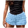 thumbnail image 1 of Women Sexy Ruffle Shorts With Bow Soild Color Party Shorts Short Skirt Low Waist Layered Shorts, 1 of 4