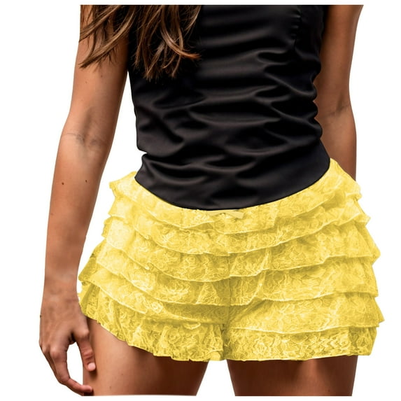 Women Sexy Ruffle Shorts With Bow Soild Color Party Shorts Short Skirt Low Waist Layered Shorts