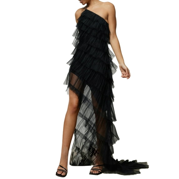 Women Sexy Ruffles Strapless Dress Mesh Floral Tassels Split Maxi Dress Ruched Bodycon Tube Long Dresses Party Outfits