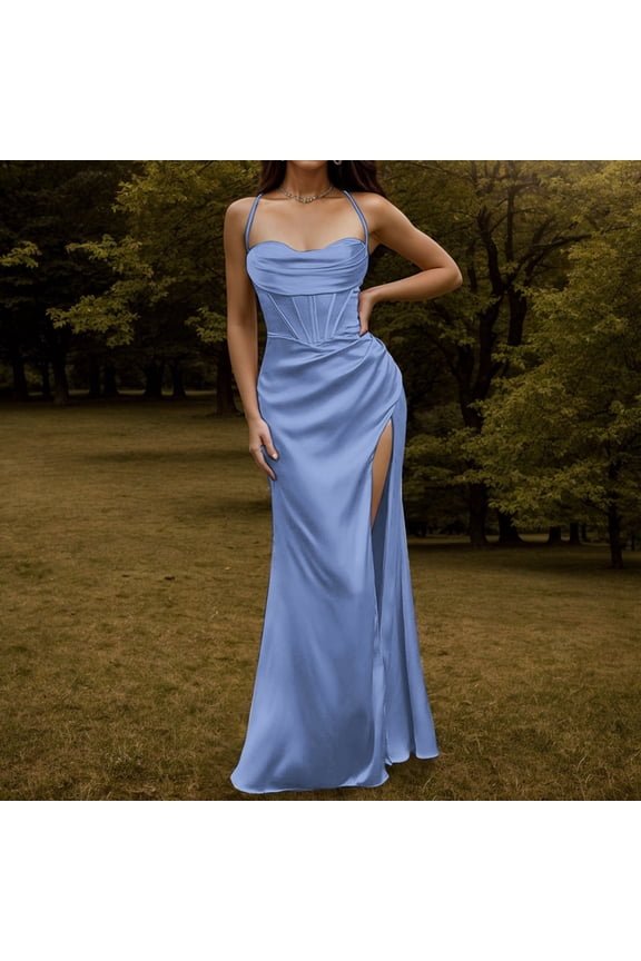 Women Sexy Satin Corset Maxi Dress Strap Push Up Fishbone Ruched Evening Party Long Dresses plus Size Short Formal Dresses And Evening Dress Sequin Prom Dresses Fall Wedding Guest Dresses for Women