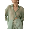 thumbnail image 1 of Women Sexy See-Through Loose Blouse Ladies Solid Lapel Collar Long Sleeve Button-Down Shirt for Summer Autumn Female Clothing, 1 of 4