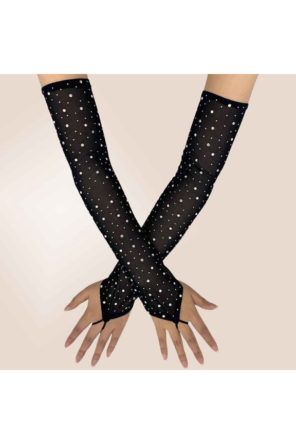 Women Sexy Sheer Fingerless Gloves Mesh Tulle Lace Long Ice Silk Thin for Bridal Wedding Party Prom Opera