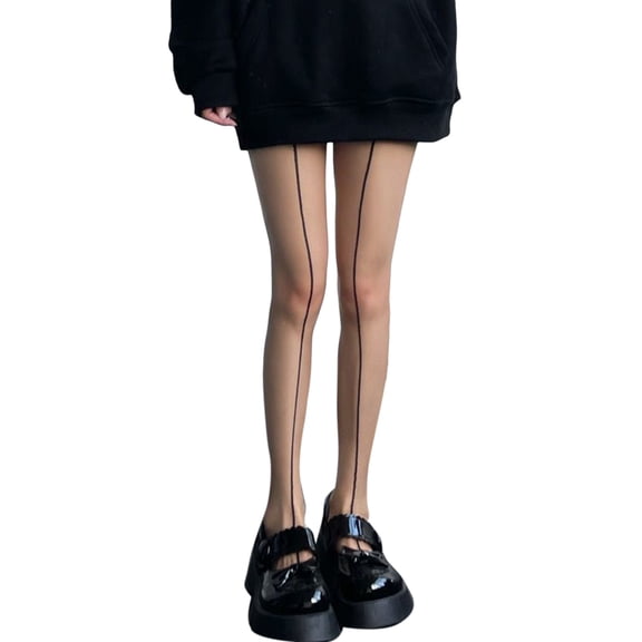 Women Sexy Sheer Pantyhose with Front Back Seam Striped Shrimp Line Silky Tights