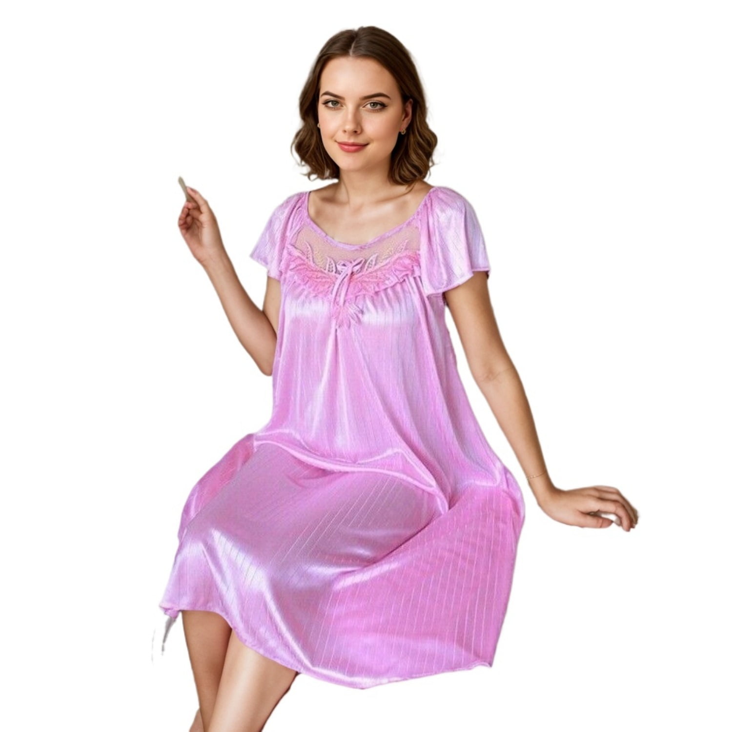 Nighty Robe Women Sexy Sleepwear Silk Satin Short Sleeve Nightgown Robes Night ...