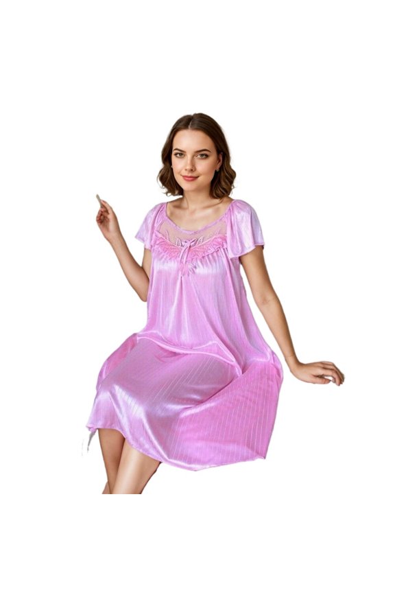 Women Sexy Sleepwear Silk Satin Short Sleeve Nightgown Robes Night Dress Nightie