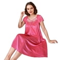 thumbnail image 1 of Women Sexy Sleepwear Silk Satin Short Sleeve Nightgown Robes Night Dress Nightie, 1 of 5