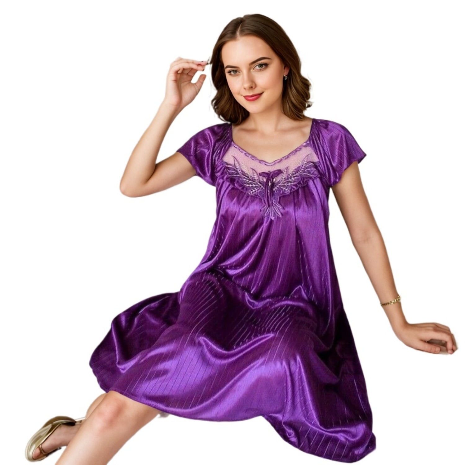 Nighty Robe Women Sexy Sleepwear Silk Satin Short Sleeve Nightgown Robes Night ...