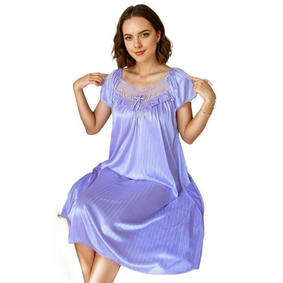 Women Sexy Sleepwear Silk Satin Short Sleeve Nightgown Robes Night Dress Nightie