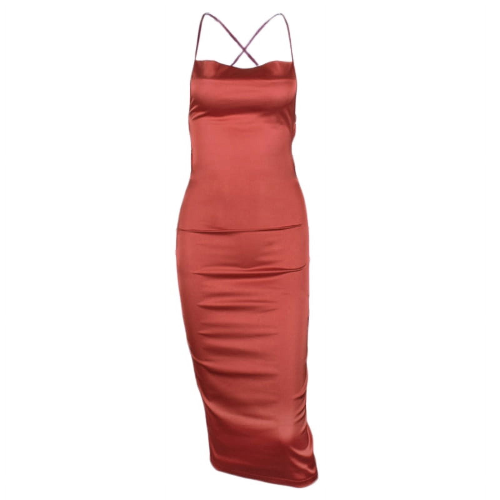 Women Sexy Sleeveless Halter Bodycon Satin Midi Long Dress Criss-Cross  Bandage Backless Empire Waist Solid Elegant Cocktail Party Clubwear -  Walmart.com