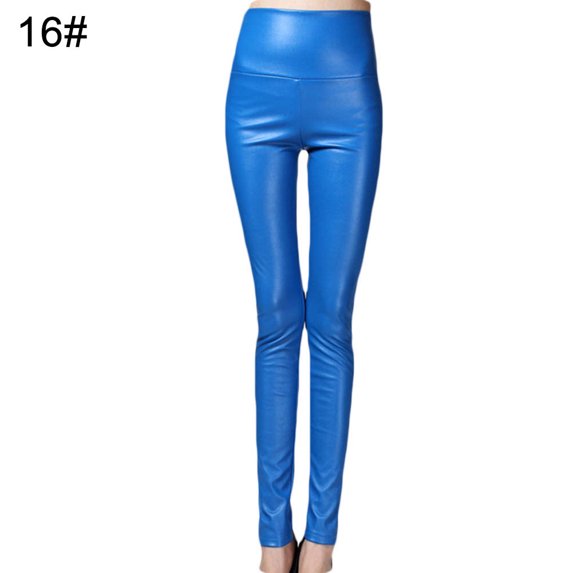 Women Sexy Solid Color Faux Leather Leggings High Waist Ultra Thin Pencil Pants