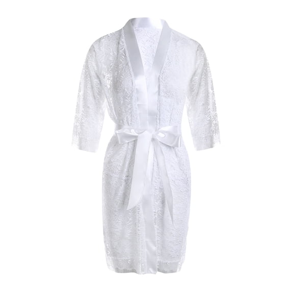 Women Sexy Solid Color Nightgown, Lace See-through Half Sleeve One Piece