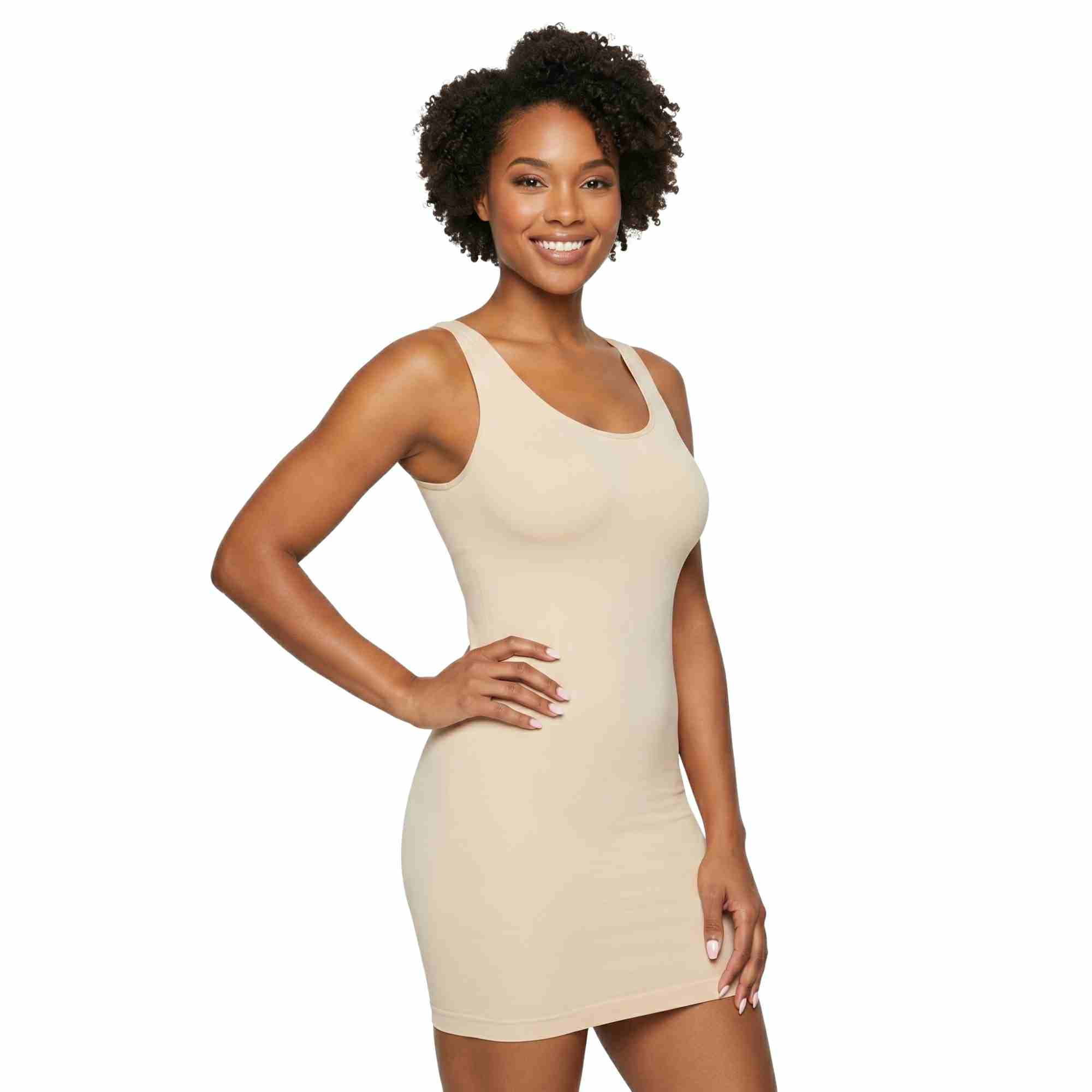 ivory tank dress COUVER Women's Seamless Scoop Neck Long Tank Slip Dress Ivory Small/Medium