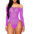 thumbnail image 1 of Women Sexy Sparkle Rhinestone Teddy Fishnet Long Sleeve One Piece Bodysuit, 1 of 3