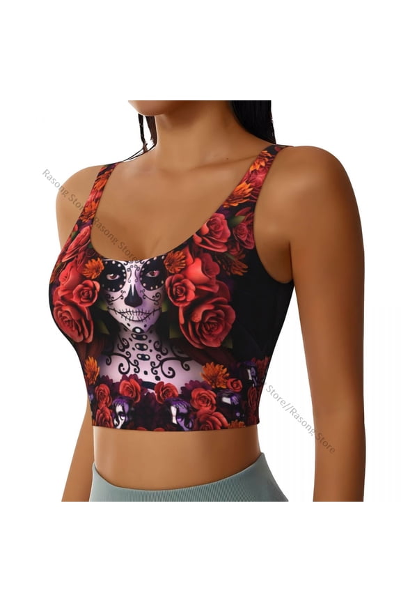 Women Sexy Sports Vest Halloween Skull Female Streetwear Sport Lingerie Tee Crop Top