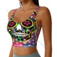 thumbnail image 1 of Women Sexy Sports Vest Sugar Skull And Roses Female Streetwear Sport Lingerie Tee Crop Top, 1 of 7