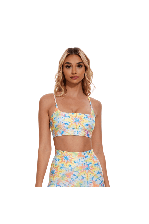 Women Sexy Square Neck Strappy Top Low Impact Wirefree Gym Sports Yoga Swim Bra-Lattice Pattern