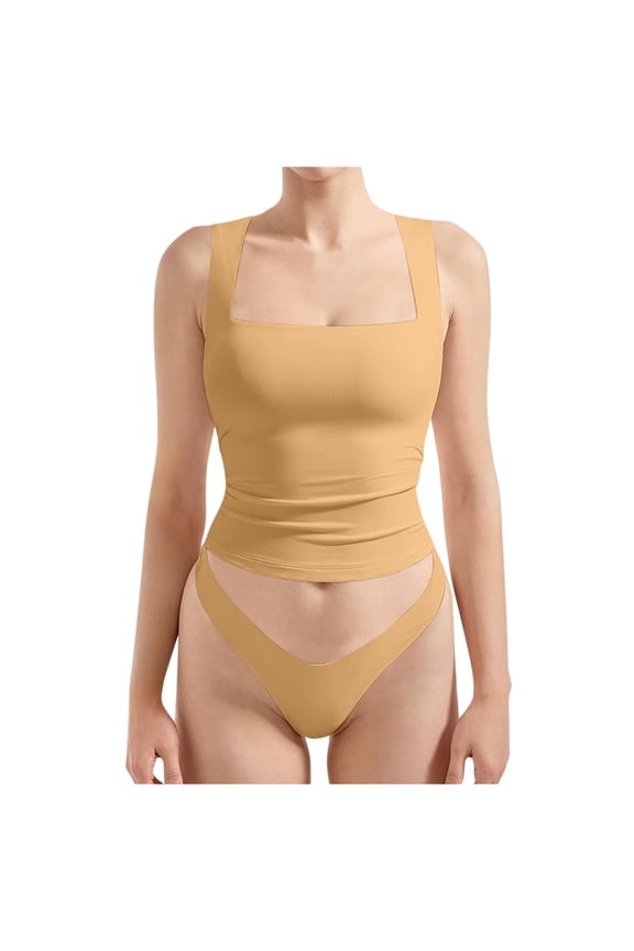 Women Sexy Square Neck Tank Top Summer Going Out Basic Shirt Double Lined Breathable