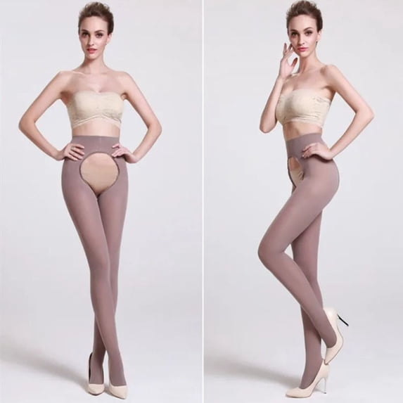 Women Sexy Step On Foot High Waist Elastic Plus Size Leggings Open Crotch Pantyhose 120D Women Leggings GREY S(50-80KG)