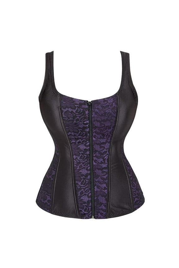 Women Sexy Strap Zip Up Corsets and Bustiers Tank Top Overbust Shaper Pirate Renaissance Vest Cosplay Costume Peasant Bodice