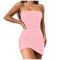 thumbnail image 1 of Women Sexy Strapless Bodycon PU Leather Ruched Latex Dress For Club Party, 1 of 9