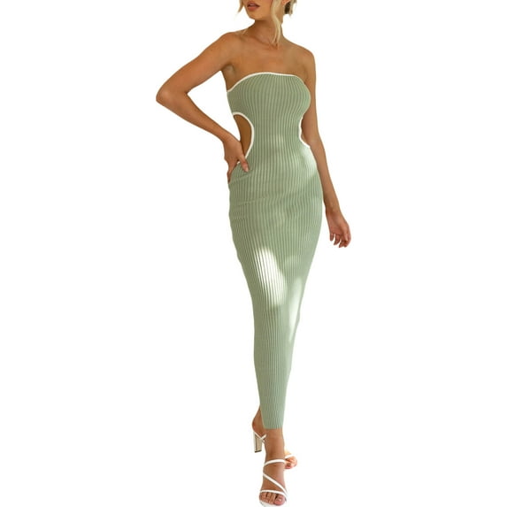 Women Sexy Strapless Maxi Tube Dress Off Shoulder Bodycon Long Dress Cut Out Y2K Party Clubwear