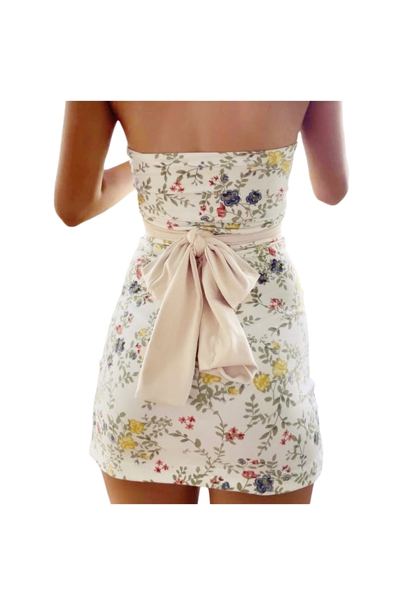 Women Sexy Strapless Mini Tube Dresses Y2k Off Shoulder Open Back Bodycon Short Dress Going Out Party Clubwear