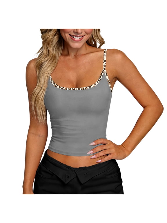 Women Sexy Summer Camisole Leopard Spaghetti Strap Cropped Tanks Camis Sleeveless Going Out Date Party Tops