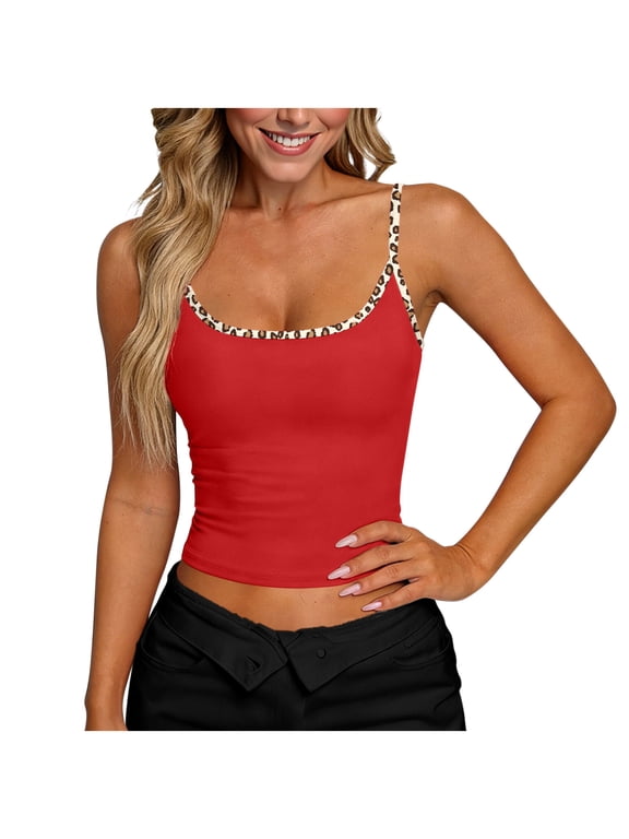 Women Sexy Summer Camisole Leopard Spaghetti Strap Cropped Tanks Camis Sleeveless Going Out Date Party Tops