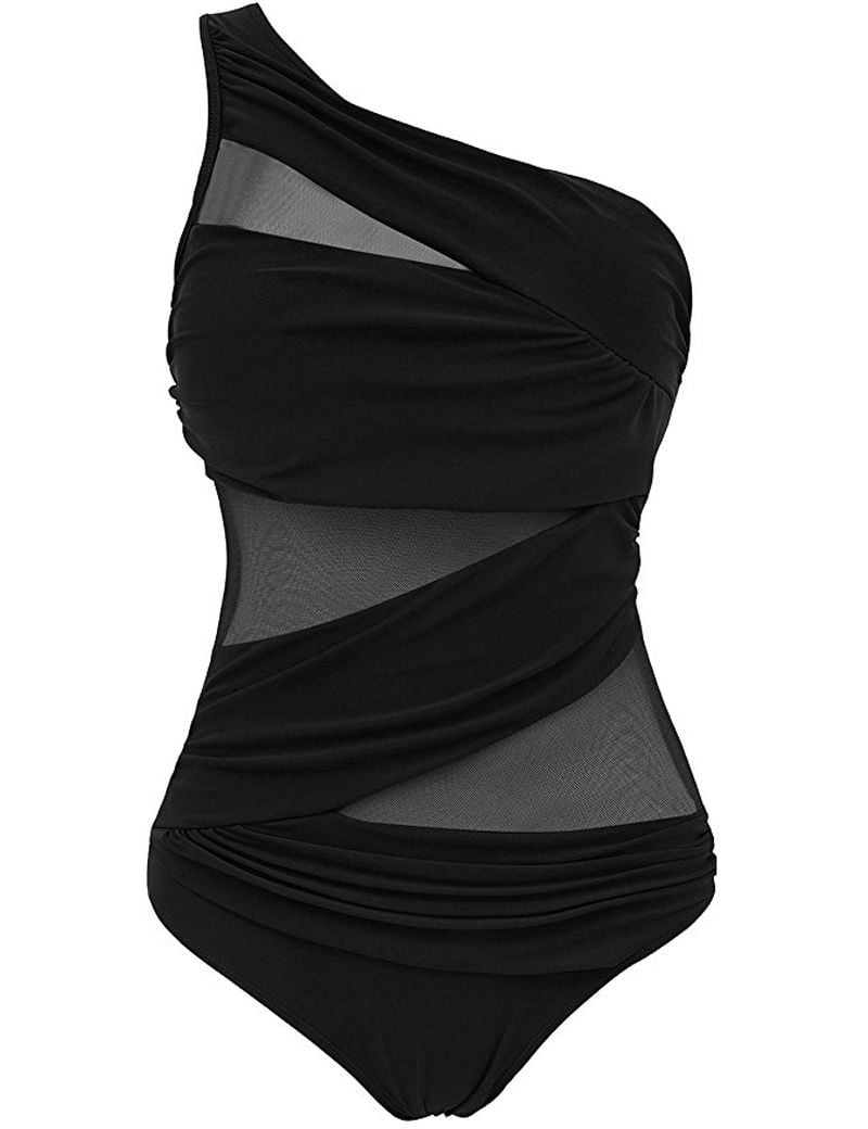 Women Sexy Swimwear One Piece One Shoulder Swimsuit Push Up Mesh Bikini Bathing Suit