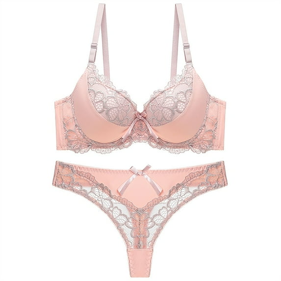 Women Sexy Thong Bra Set Push Up Lace Hollow Out Brassiere Bra and Panty Set