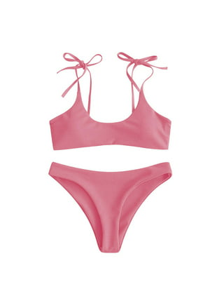 SheIn Women's 2 Pieces Textured Solid Swimsuit Halter String  Push Up Triangle Bikini Top and Ribbed Panty Bikini Set Hot Pink Small :  Clothing, Shoes & Jewelry