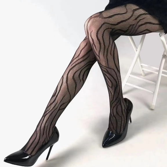 Women Sexy Tights Fishnet Opening Leggings Stripe Pantihose Lingerie Pants-2Pcs