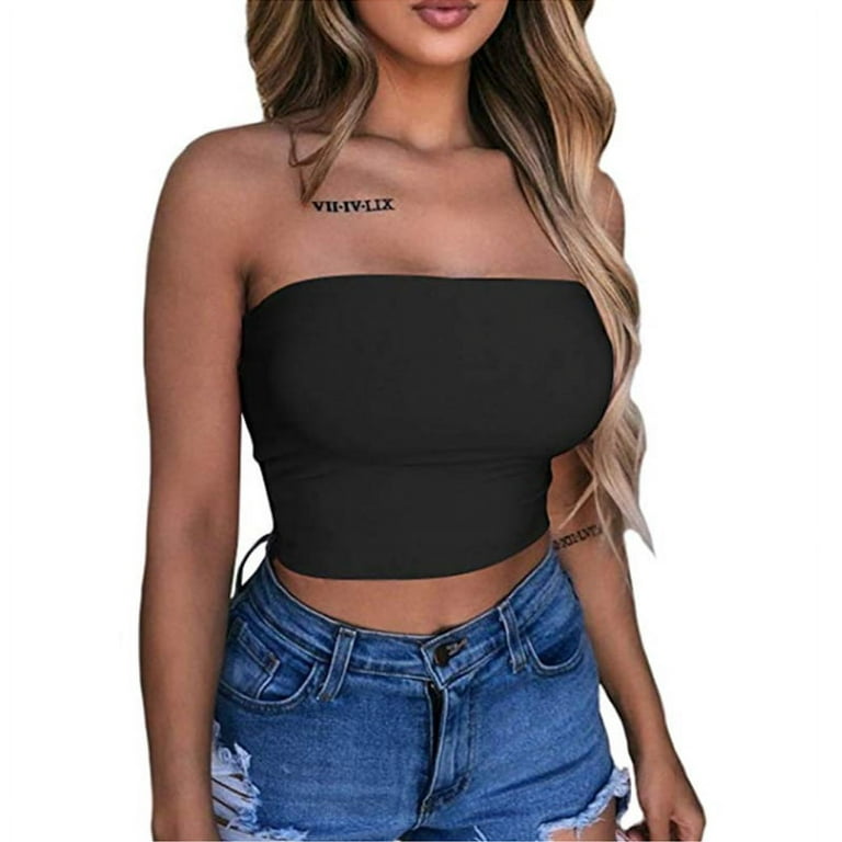 Women Sexy Tops Strapless Bandeau Tops Camisole Casual Tank Top Vest  Sleeveless Crop Top Summer Bodycon Slim Tube Bra Blouse