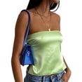 thumbnail image 1 of Women Sexy Tube Crop Tops Silk Satin Strapless Solid Hollow Out Tank Triangular Hem Tie Back Hanky Tops Streetwear, 1 of 5