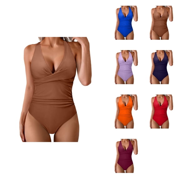 Women Sexy Tummy Control One Piece Swimsuit with Push Up Halter Neck Bathing Suit