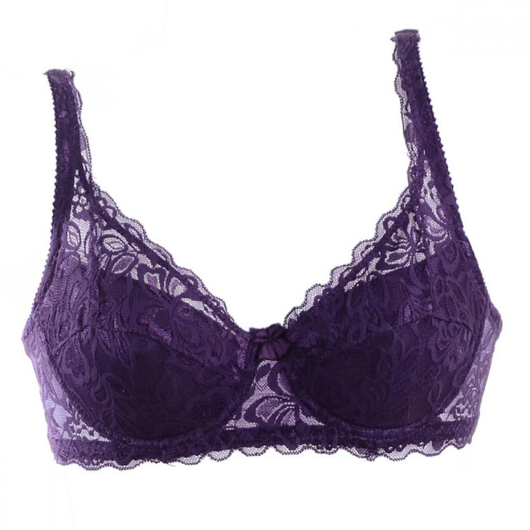 Women Sexy Underwear Brand Lace Minimizer Padded Lace Sheer Push Up Bra B  Cup Dark Purple 90B/40B 