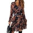 thumbnail image 1 of Women Sexy V-Neck Long Sleeve Ruffle Dress Flower Tie-up High Waist Ruffles Dress Backless Hem A-line Vintage Y2k Mini Dress, 1 of 4