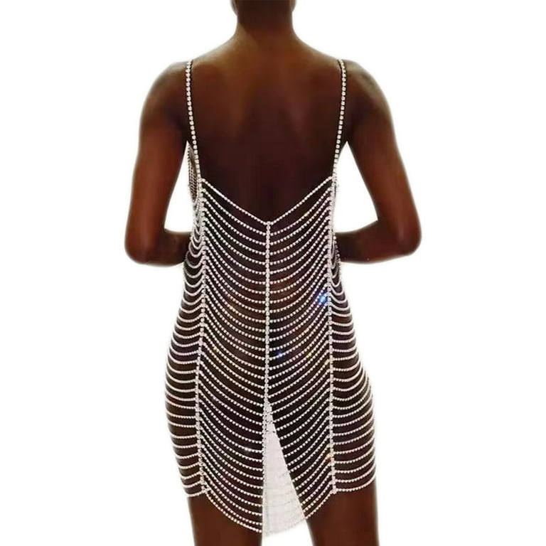 Women Sexy Shiny Rhinestone Full Body Chain Harness Layered