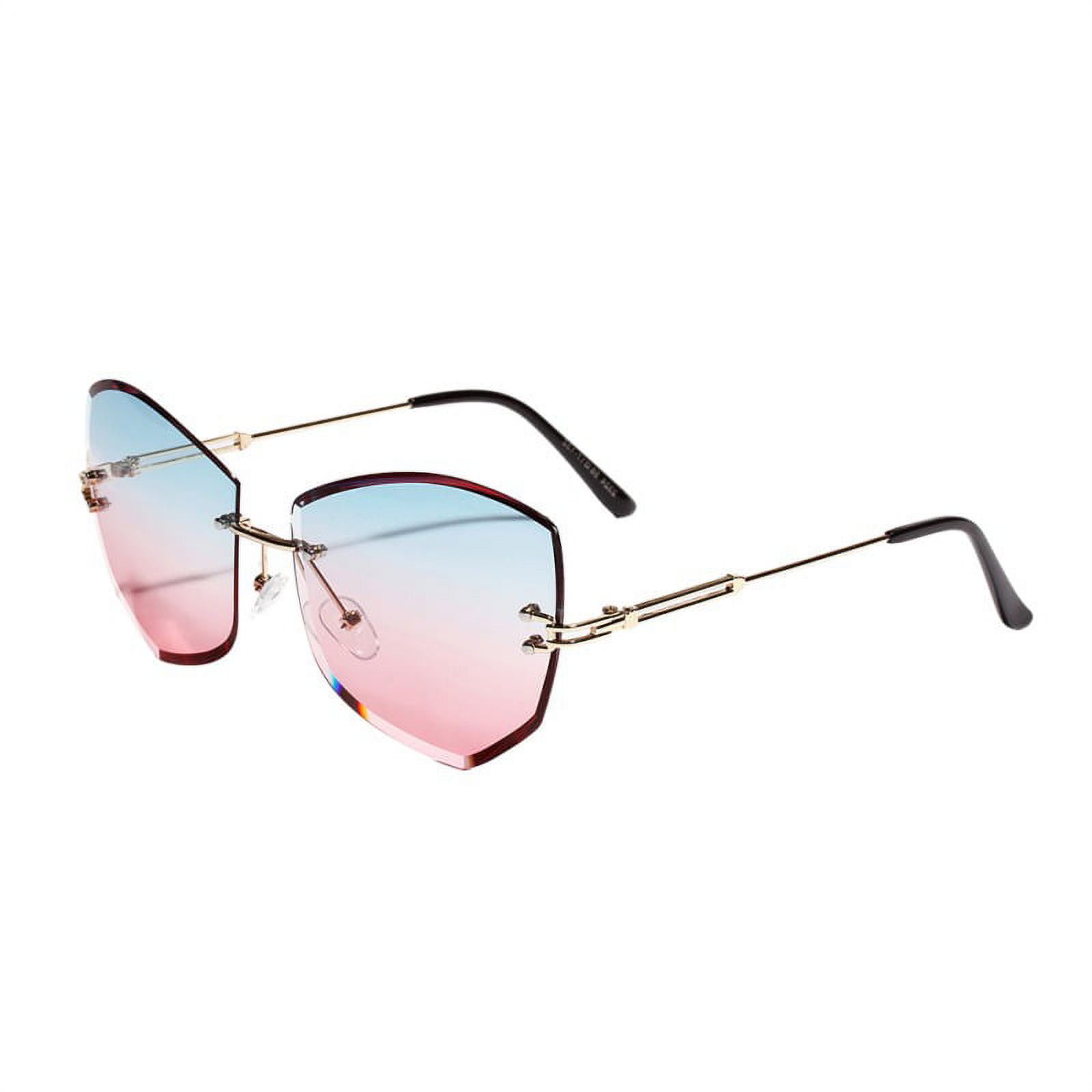 Women Shades Rimless Sunglasses Cat Eye Diamond-shaped Lens Sunglass Metal Frame Sunglasses for Women Men - image 1 of 4
