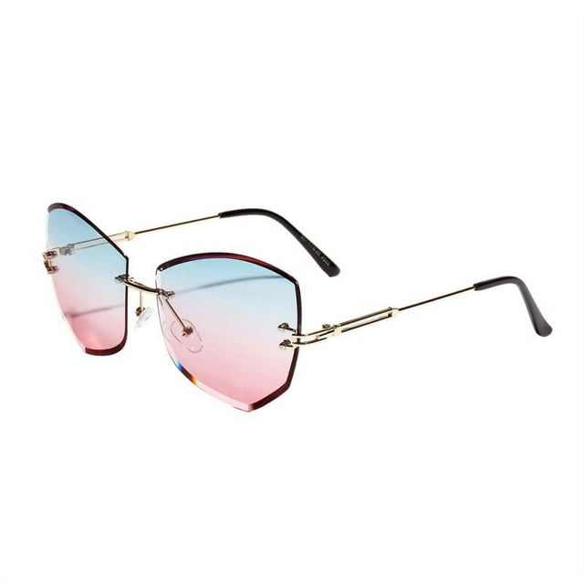 Women Shades Rimless Sunglasses Cat Eye Diamond-shaped Lens Sunglass Metal Frame Sunglasses for Women Men