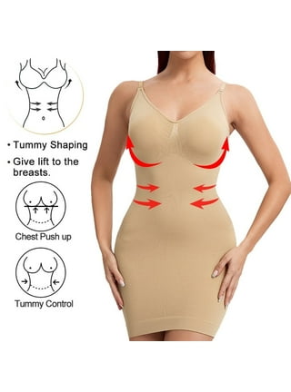 Women's Shapewear Slips for Under Dresses Tummy Control Dress Slips Body  Shaper Full Slip Seamless Spaghetti Strap Cami Dress